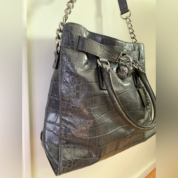 Michael Kors Hamilton Large Satchel/Crossbody/Shoulder - Grey Croc - Picture 4 of 6
